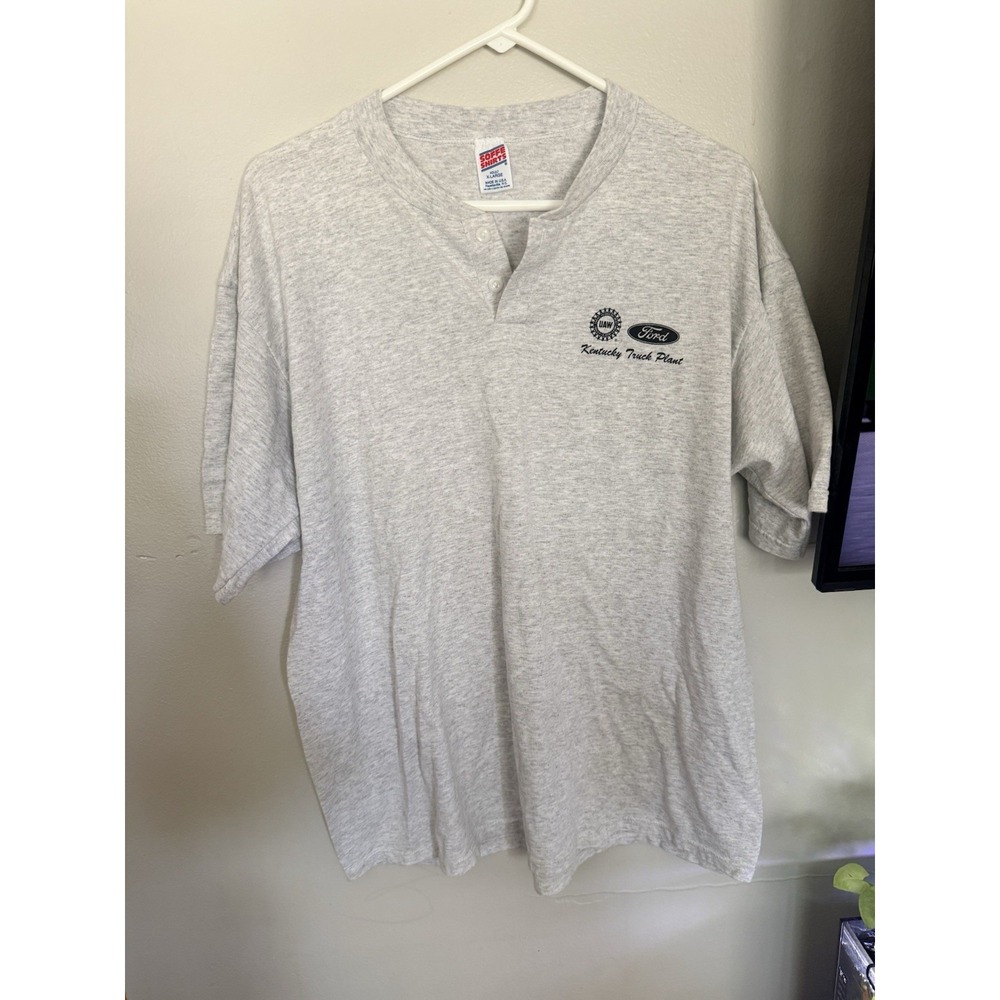 Vintage Ford Motor Company Shirt Cotton Casuals Soffe UAW Button Henley Shirt
